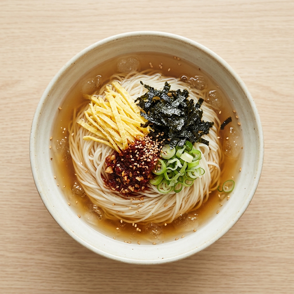 시원하게 즐기는 대구식 냉잔치국수 완성 음식 사진