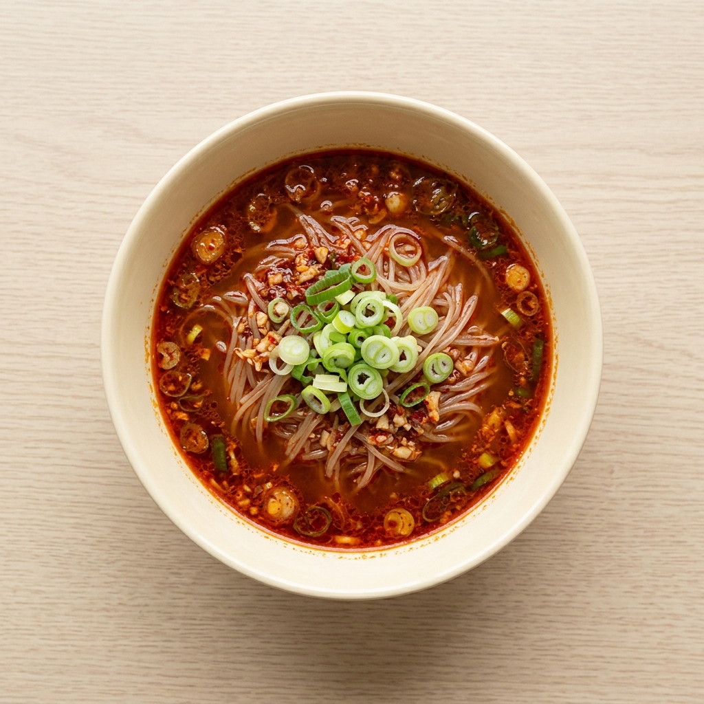 얼큰하고 칼칼한 해장 짬뽕 쌀국수 완성 음식 사진