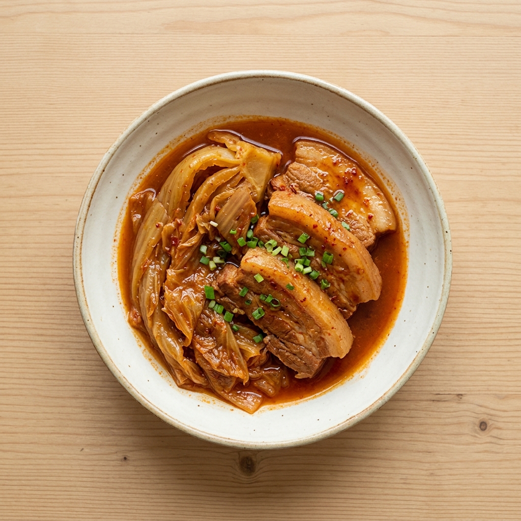 냉면육수 통삼겹 김치찜 완성 음식 사진
